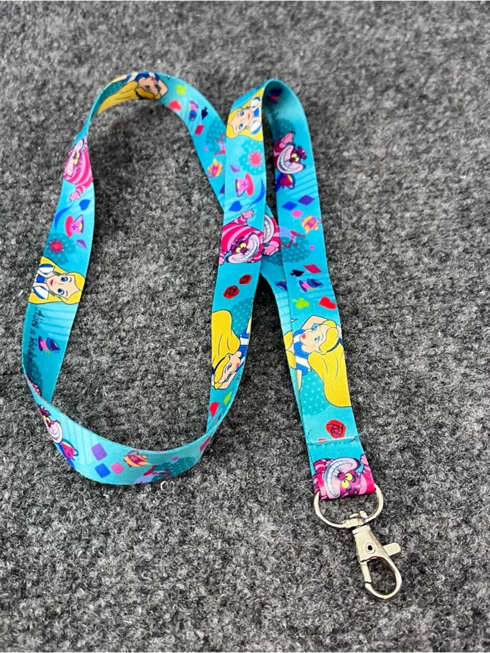 Teal Alice in Wonderland Cheshire Cat Lanyard Keychain ID Clip Holder